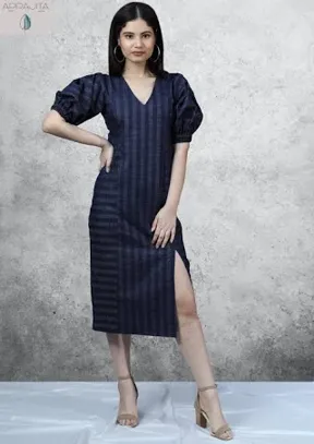 DENIM DRESS WITH PUFFED SLEEVES M