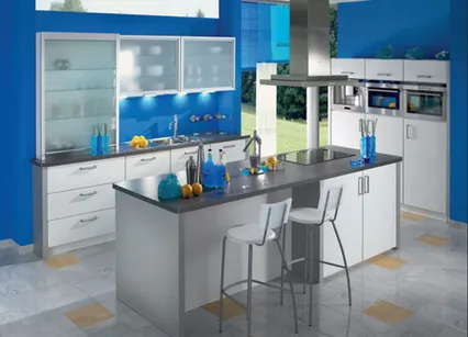 Blue And White German Modular Kitchen