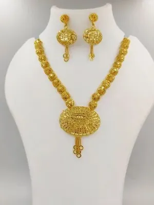 Golden Gold Plated Imitation Necklace Set, Piece