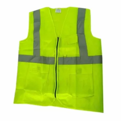 Without Sleeves Plain Light Green Polyester Safety Jacket, For Traffic Control, Size: Small