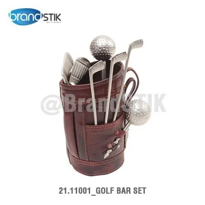 Brown Leather Golf Bar Set