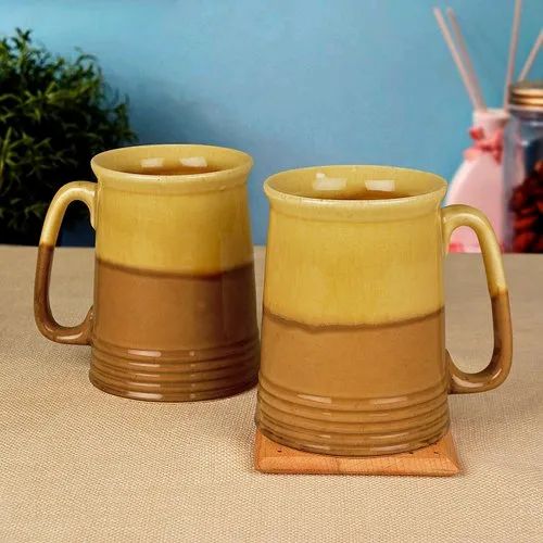 Hand Glazed Studio Pottery Dual Tone Ceramic Beer Mugs (500 ml Each, Set of 2)