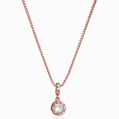 Rose Gold Minimal Zircon Pendant with Link Chain by GIVA Jewellery