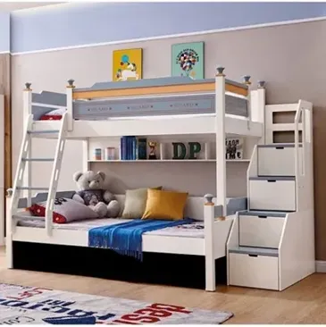3 in 1 Bunk Bed for Kids with Storage Steps, Drawers and Convertible Guest Bed & 3 Mattresses - Blue