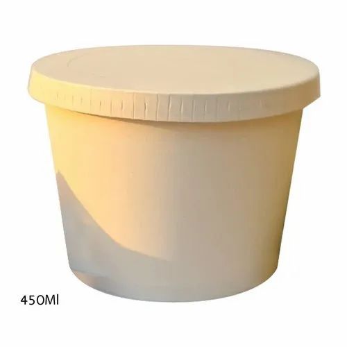 White Plain 450 ML Paper Cake Container, Round, Size: 11x8x10cm