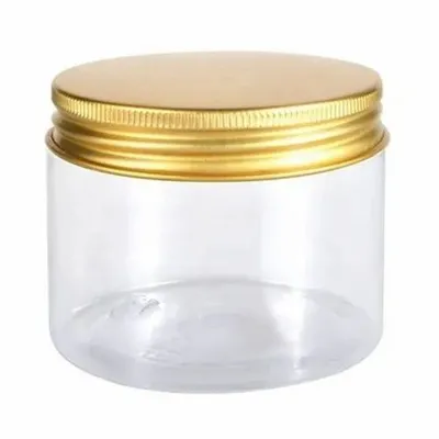 Transparent Round 200g Plastic Jar With Golden Metal Lid