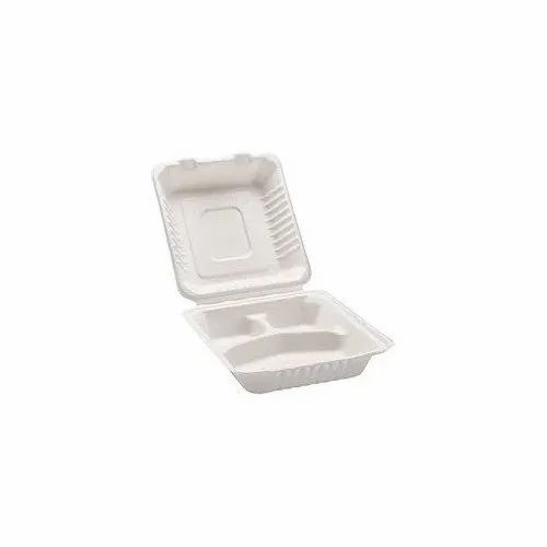 Plain Baggase Bagasse Clampshell, For Event, Size: 8"