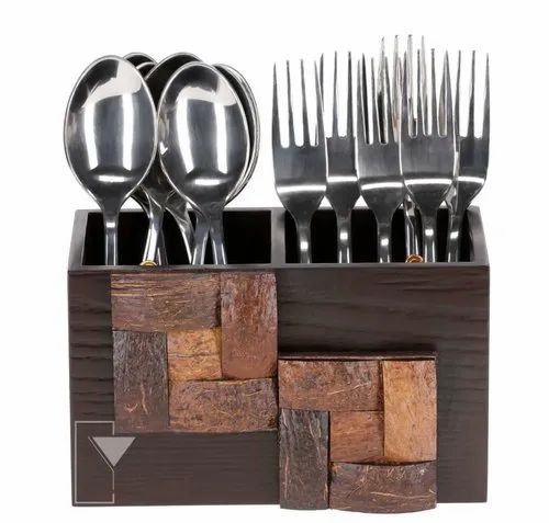 Cocktail Decorative And Fancy Wooden MDF COCO Cutlery Holder Stand, Flatware