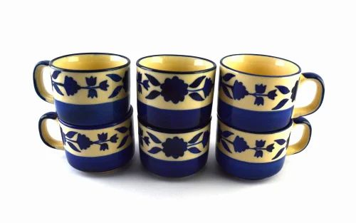 Blue (Base) Printed Ceramic Tea Cup Set, For Home, Size: 120 ml