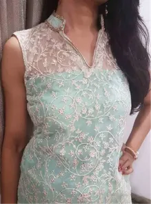 Embroidred Net Kurti With Kundans Neck