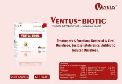 Ventus Biotic L Glutamine & Prebiotics Probiotics Sachet, 20 Sachets Of 1.5 Gm