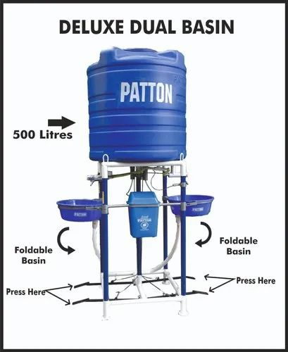 Plastic & Steel Patton Contactless Hand Wash Station- 500Ltrs Dual Basin