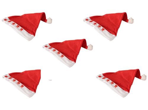 Skycandle Red Flannel Christmas Santa Cap Xmas Gifts Decoration Embellishment (Pack of 5)