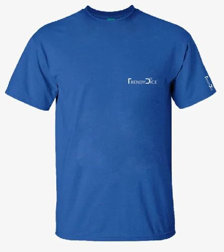 Trendy Dice Cotton Round Neck Blue T Shirt, Size: Large