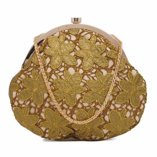 Crochet Golden Ladies Clutch, Size: 7.5 Inches X 8 Inches