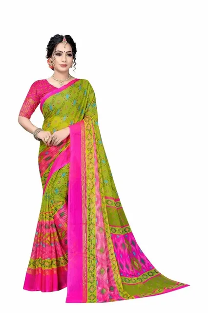 Kartik Casual Wear Buttobama Chiffon Printed Saree, With Blouse Piece