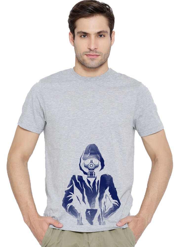 Round Neck Adro Men's Cotton Military Design Printed Half Sleeve T-Shirt (Grey), Size: S M L XL XXL