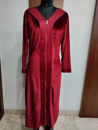 Solid Lycra Women Exotic Nightwear Robe, Maroon