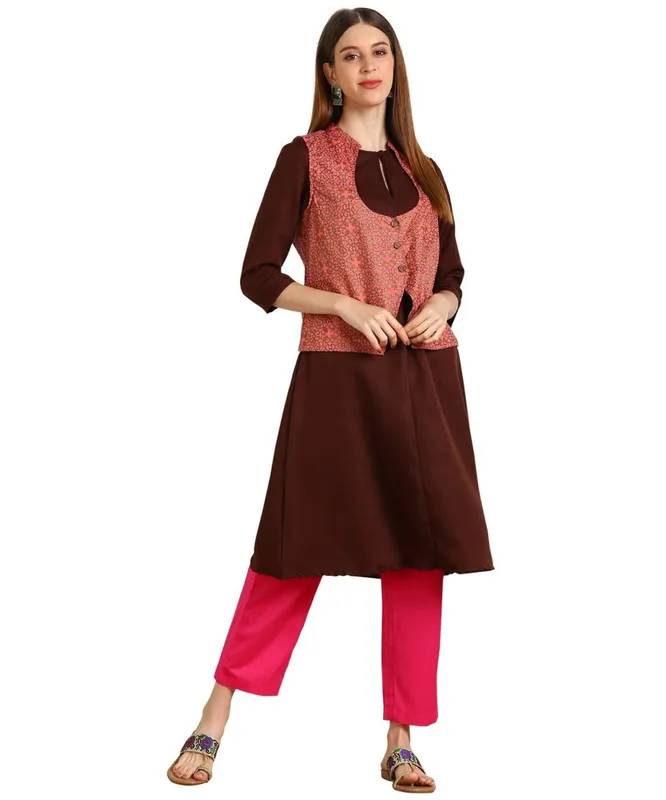 Extra Large Ladies Maroon Cotton Jacket Kurti, Plain