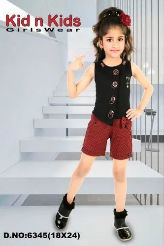 Hosiery Party Wear Girls Black Top With Shorts, Size: 18-24