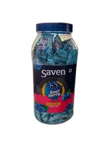 Round SAVEN SOURBERRY BLUEBERRY CANDY, Packaging Type: Plastic Jar