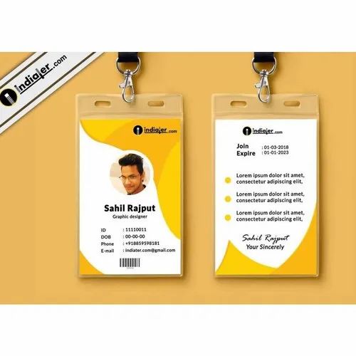 Yellow And White Rectangular Double Sided School ID Card, 2 g