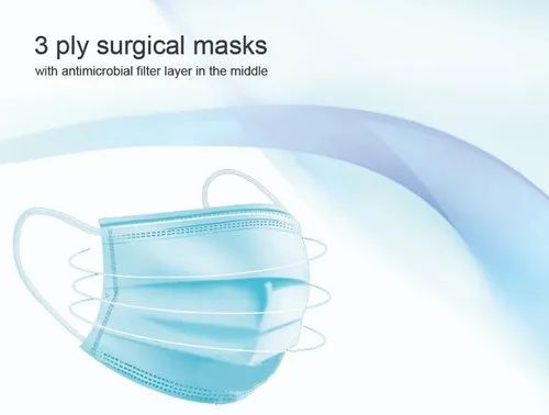 Disposable 3 Ply Surgical Face Masks With Antimicrobial Property, Certification: Sitra