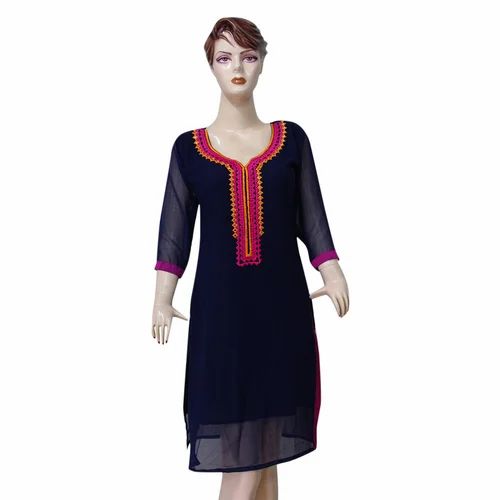 Small Base Color: Navy Blue Fancy Georgette Kurti