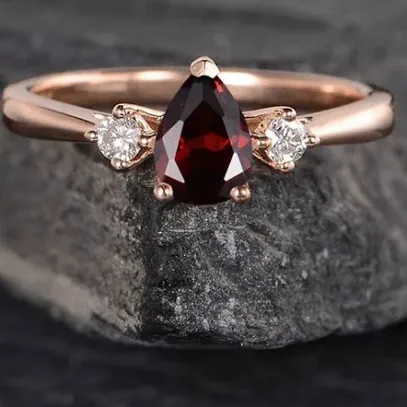 2.00 Ct Pear Cut Red Garnet Rose Gold Over On 925 Sterling Silver Three-Stone Promise Ring 13