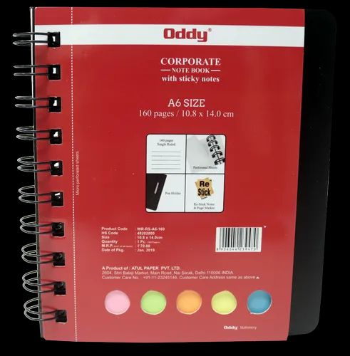 Oddy Wiro Notebook - (WR-RS-A6-160) - 160 Pages With Sticky Notes - A6 (10.8cm x 14cm)