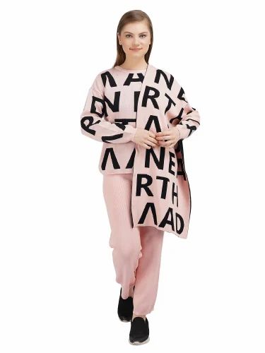 Light Pink (Base) Alphabet Printed Ladies Cotton Tracksuit, Size: Medium