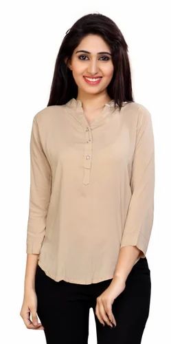 Plain Casual 3/4th Sleeve Solid Women Top 3174, Size: L & XL