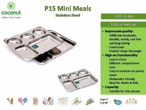 Square Coconut P15 Mini Meals Stainless Steel (MRP 484) For Hotel