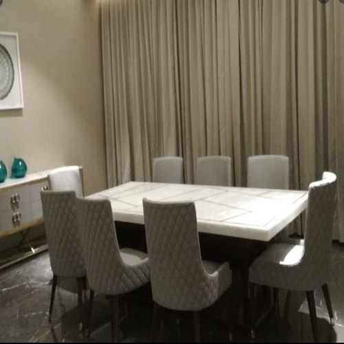 8 Seater Marble Top Wooden Dining Table Set