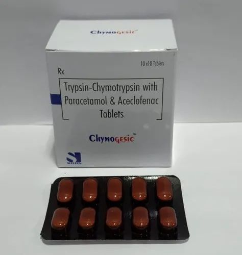 Trypsin-Chymotrypsin With Paracetamol & Aceclofenac Tablets, For Clinical, Packaging Type: 10*10 Blister