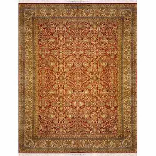 Kashmir Hand Knotted Silk Rugs - Red-Cream All-Over-Floral