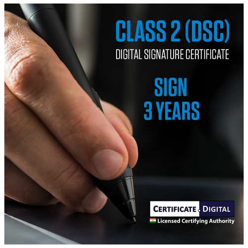 Class 2 Digital Signing Certificate, Individual User, Sign Only, 3 Years, With USB token