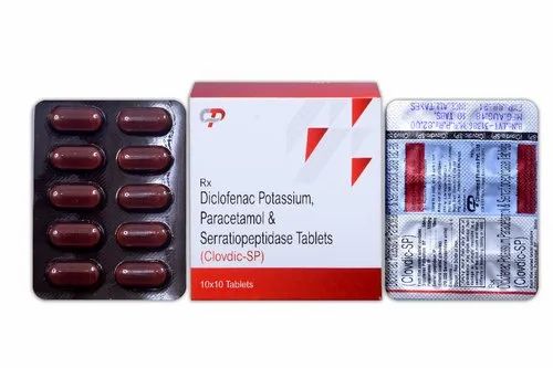 Clovdic-SP Diclofenac Potassium, Paracetamol & Serratiopeptidase Tablet, Packaging Type: Strips