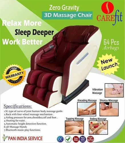 Red and brown Fiber 3D Massage chair, For saloon or personal, Portable
