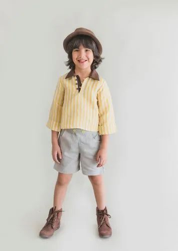 Beyabella Boy Kids Kurta Style Collar T Shirt & Shorts
