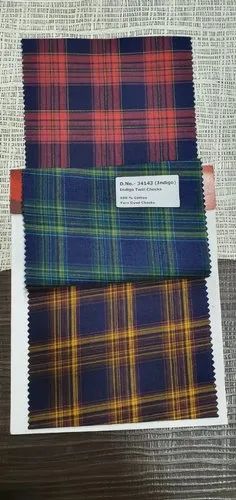 Checks Cotton Twill Indigo Fabric for Garments