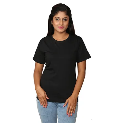 Black Round Neck Ladies T Shirt