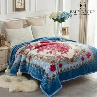 Sky Blue A-One Mink Blankets Floral Double Bed