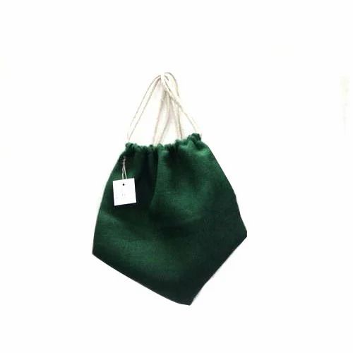 Plain Green Jute Drawstring Bag, 299 G