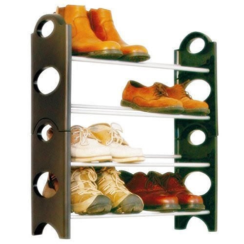 Aluminium Black, Chrome Stackable Shoe Rack, 4