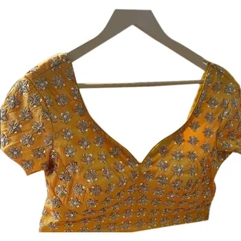 Silk Golden Ladies Designer Embroidered Blouse, Size: 28-36