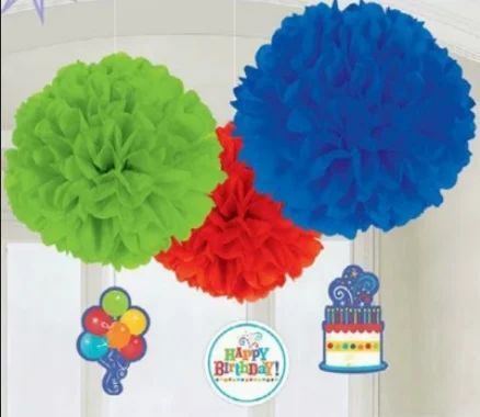 Amscan Birthday Fever Fluffy Tissue Balls Decorations