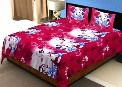 JaipurFabric Red Base Mickey Mouse Cotton Double Bed Sheet