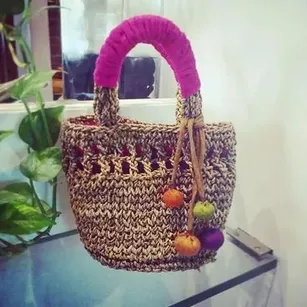 Banana Fiber Top Net Hand Bag With Lining