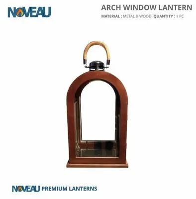 Premium Lanterns LED Glass & Wooden Arch Window Lantern Medium For Hospitality